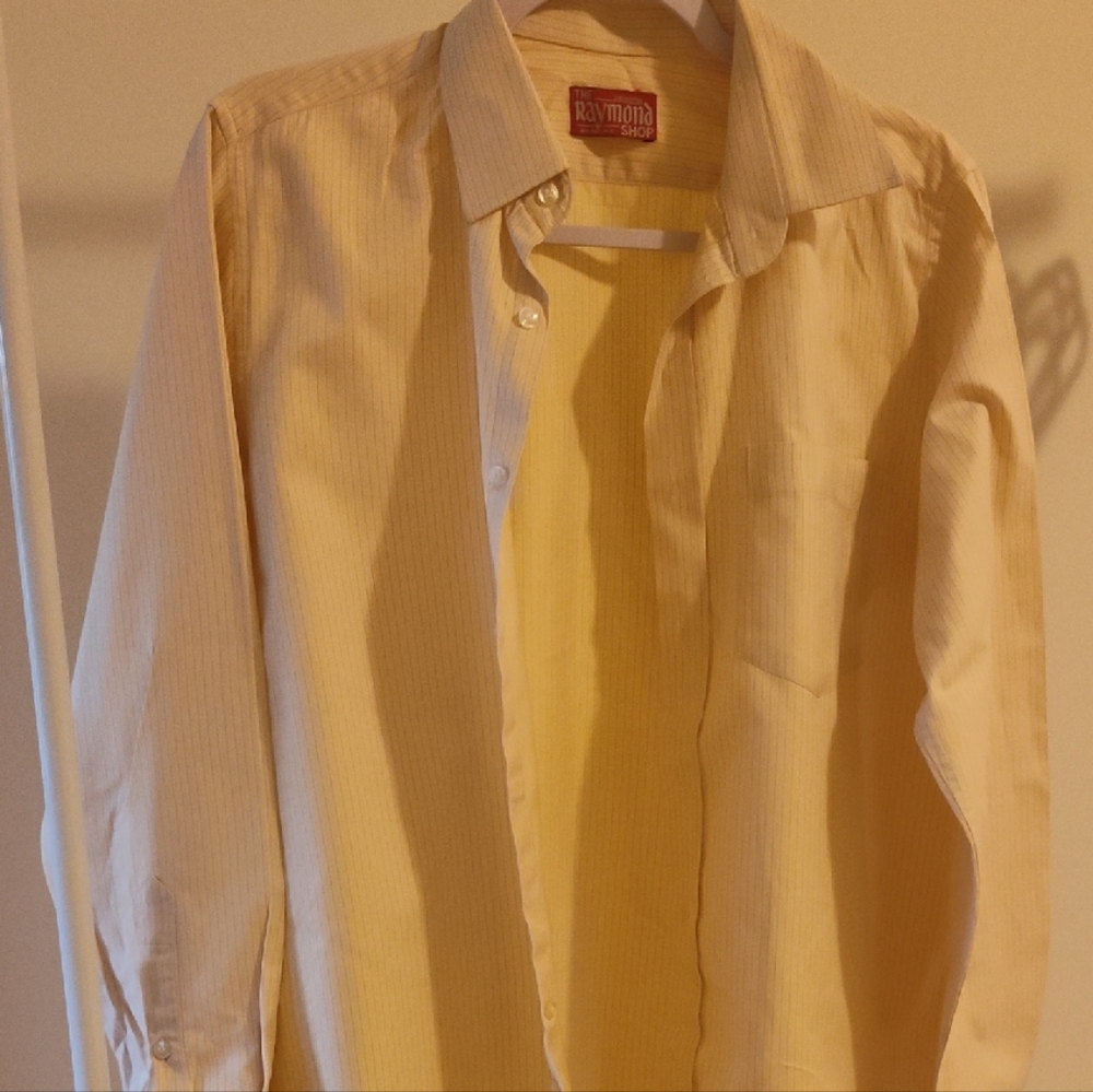 Raymond Men's Cream With Blue Lines Dress Shirt
